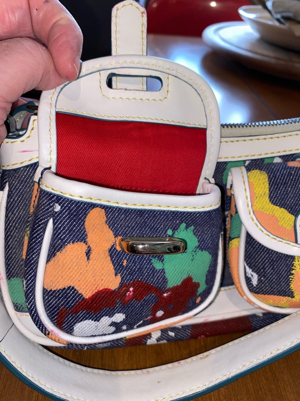 Dooney & Bourke Graffiti Paint Splatter Mini Shoulder Bag Canvas and Leather - Picture 9 of 16